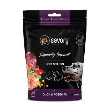 М&rsquo;які ласощі Savory Immunity Duck and Rosehip для дорослих собак усіх порід для зміцнення імунітету з качкою та шипшиною 200