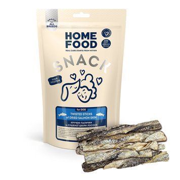 Ласощі для собак HOME FOOD Кручені палички із сушеної шкіри лосося, 80 г