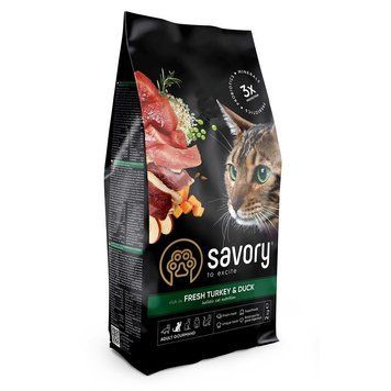 Корм сухий Savory Adult Cat Gourmand Fresh Turkey & Duck для котів-гурманів зі свіжою індичкою та качкою 2 кг