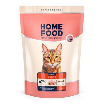 Сухий корм HOME FOOD для активних дорослих котів Курочка та креветка, 1.6 кг
