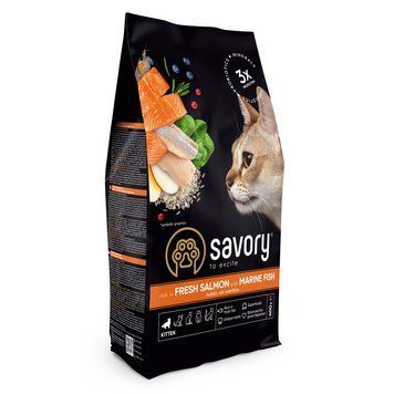 Корм сухий Savory Kitten rich in Fresh Salmon with Marine Fish для кошенят всіх порід зі свіжим лососем та морською рибою 40