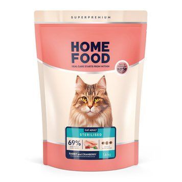 Сухий корм HOME FOOD для стерилізованих/кастрованих дорослих котів Кролик та журавлина, 1.6 кг