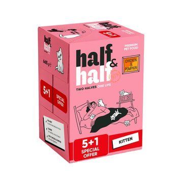 Набір "5+1" вологих кормів Half&Half для кошенят з куркою та гарбузом в соусі 6 шт х 85 г