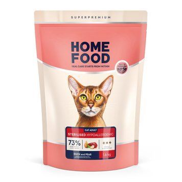 Беззерновий гіпоалергенний сухий корм HOME FOOD для стерилізованих/кастрованих котів Качка та груша, 1.6 кг