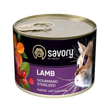 Корм вологий Savory Cat Can Adult Sterilised консерви для стерилізованих котів з ягням 200 г